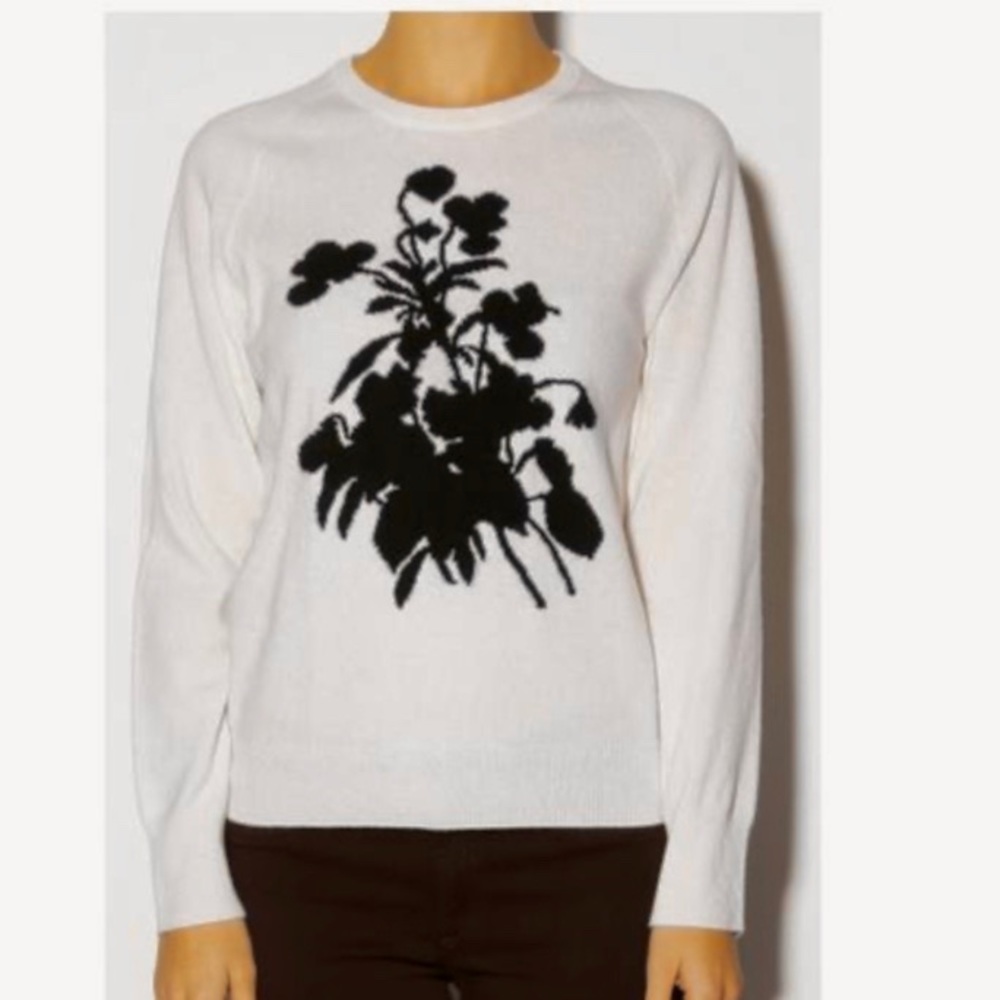 Equipment White Crewneck Sweater with Black Floral Motif